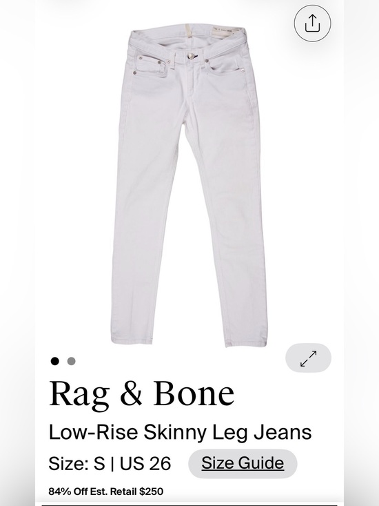 rag & bone Denim - rag & bone White Skinny Jeans - Low Rise Sz 26